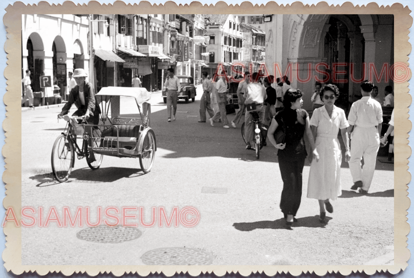 WW2 Street Building Women Lady Trishaw Car Sexy Cheongsam Singapore Photo 26242