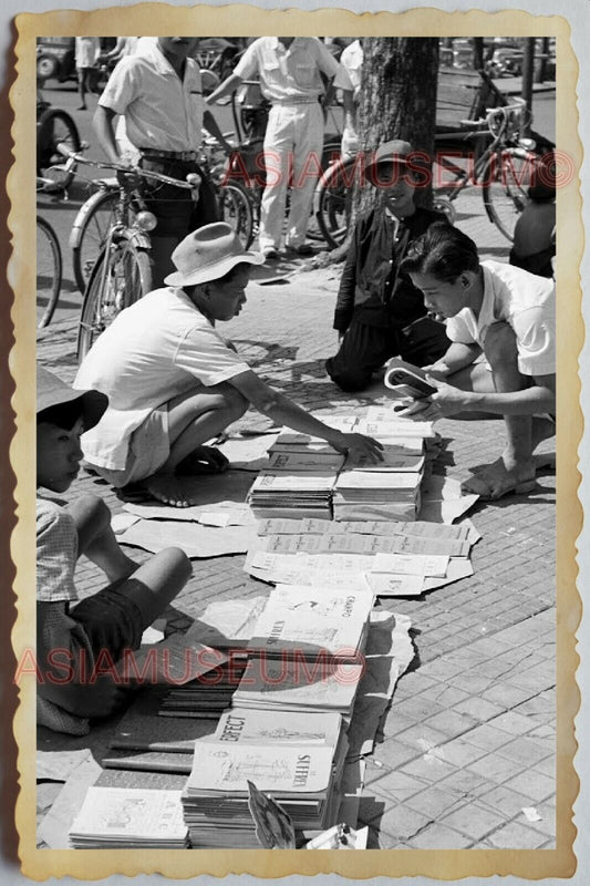 40s Vietnam War SAIGON STREET SCENE NEWSPAPER SELLER BICYCLE Vintage Photo 1366