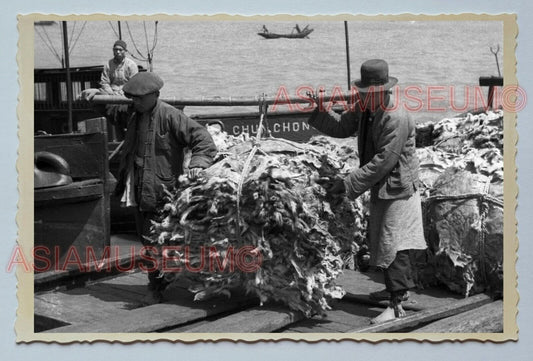 1940s LABOR CARGO PIER HARBOR SHIP Vintage China Shanghai Photo #3293 中国上海老照片