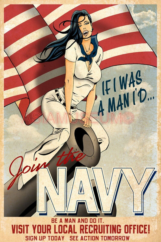 1943 WW2 USA SEXY LADY WOMEN PACIFIC WAR NAVY FLAG RECRUIT  PROPAGANDA Postcard