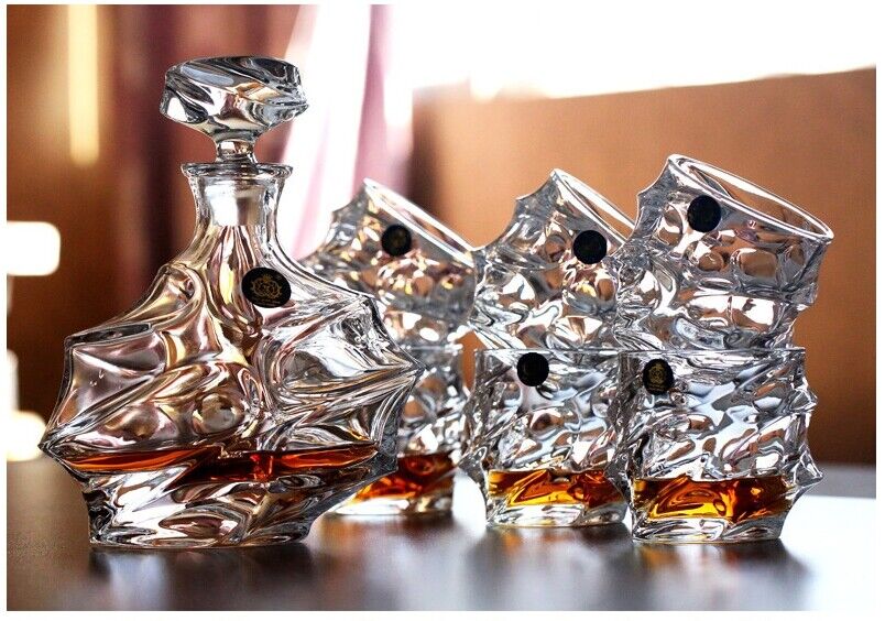 Authentic Set Crystal Decanter 6 Glass Bottle Whisky Wine Stopper Cognac #12