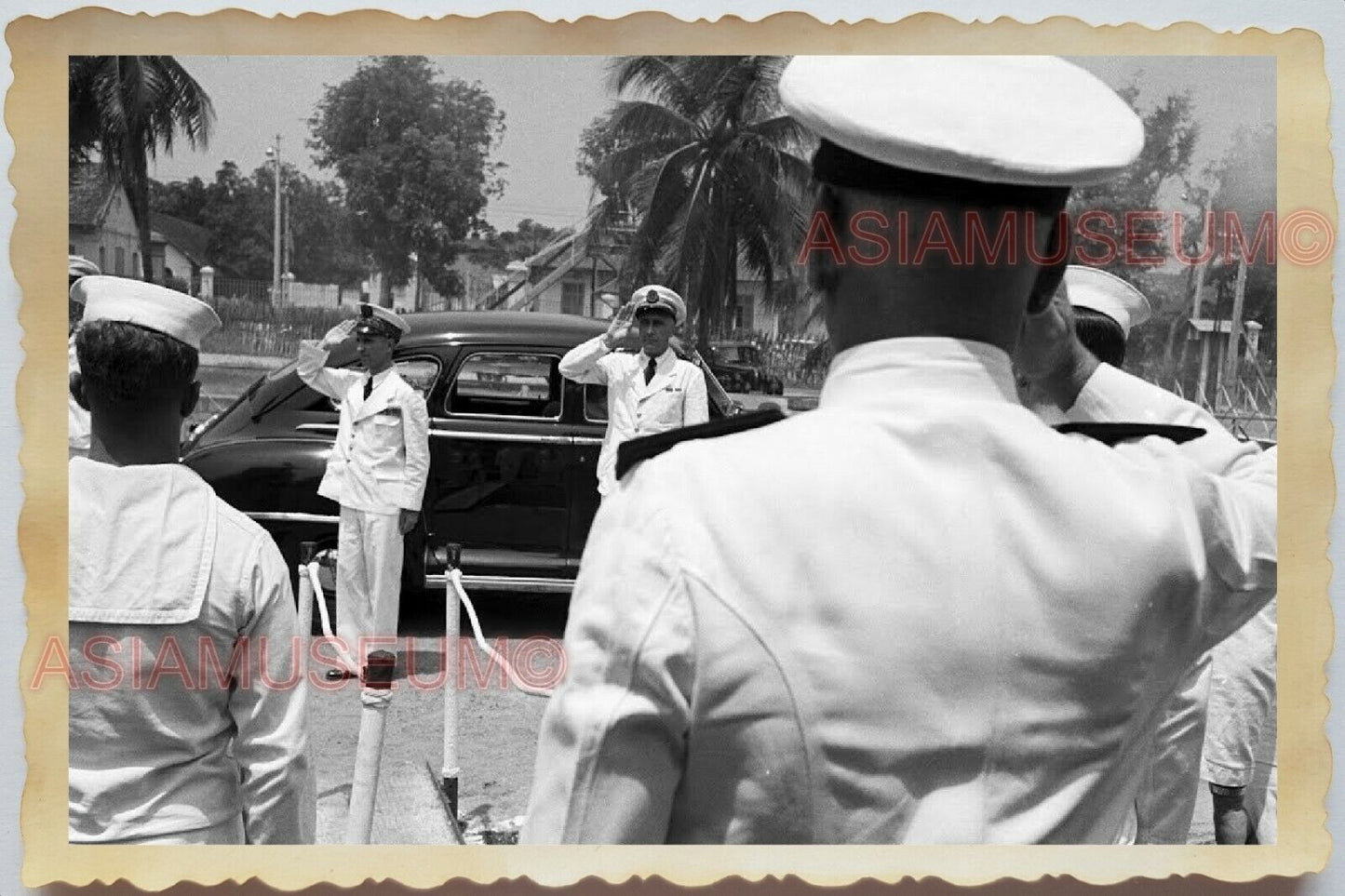 50s Vietnam SAIGON SHIP SAILOR FRENCH ARMY NAVY GENERAL B&W Vintage Photo 1324