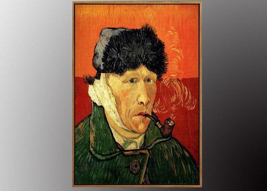 VAN GOGH Self-Portrait with Bandaged Ear and Pipe Oil Painting WITH Gold FRAMED
