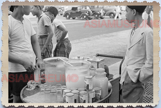 40s WW2 Street Scene Market Ice Drinks Seller Car Vintage Singapore Photo 17600