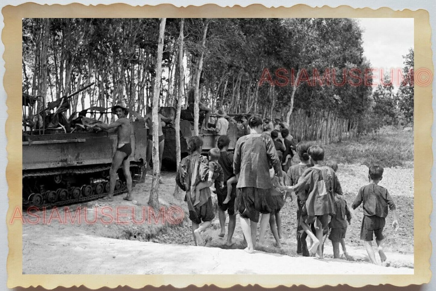 50s Vietnam War Saigon Tank Topless Army Man Gay Villager  Vintage Photo #1038