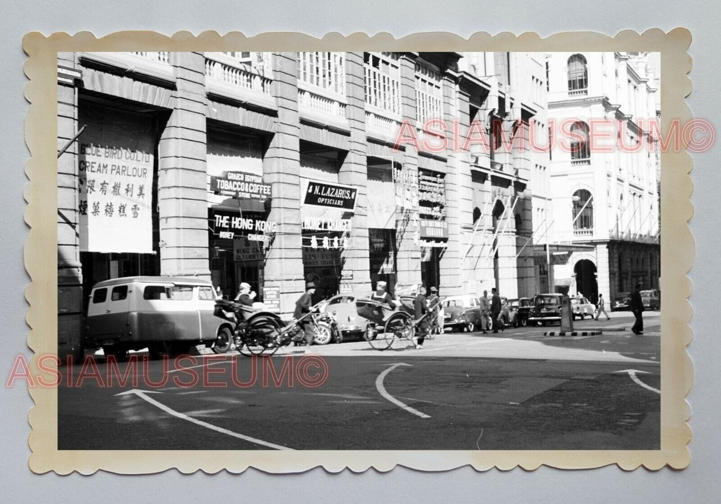 QUEEN'S ROAD DES VOEUX CENTRAL RICKSHAW CAR VINTAGE HONG KONG Photo 23557 香港旧照片