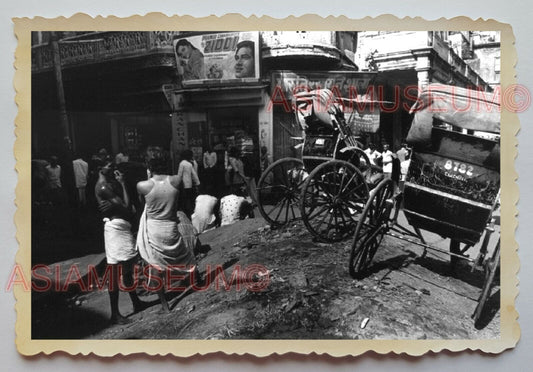 1940s KOLKATA Street Scene Rickshaw Man Topless Shop Vintage INDIA Photo #1141