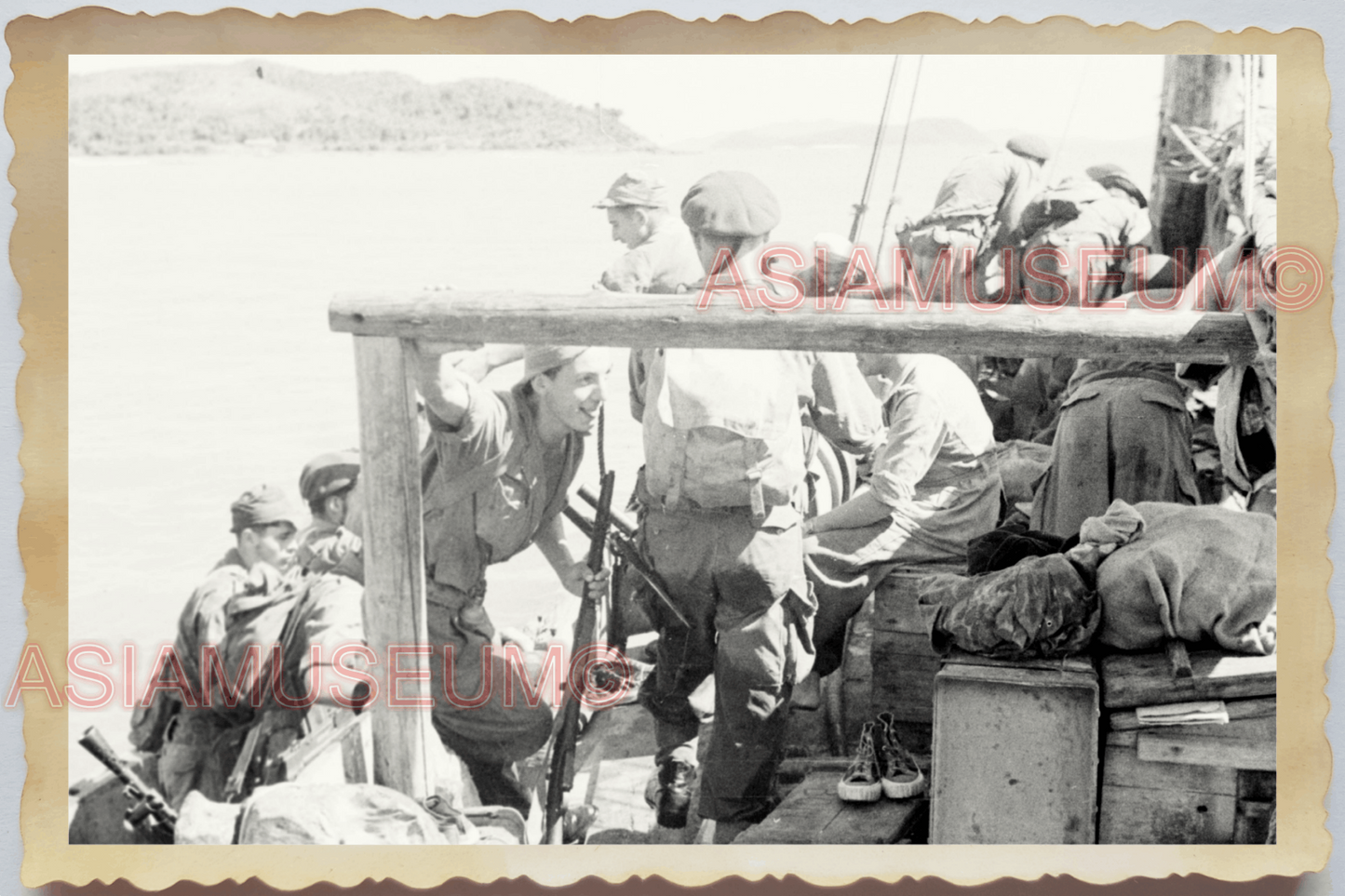 40s WW2 Vietnam FRENCH MILITARY ARMY NAVY BOAT SHIP BATTLE Vintage Photo 27675