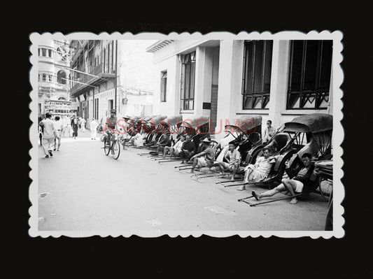 1940s RICKSHAW BICYCLE STREET ROAD POLICE MAN VINTAGE B&W Hong Kong Photo #1572c