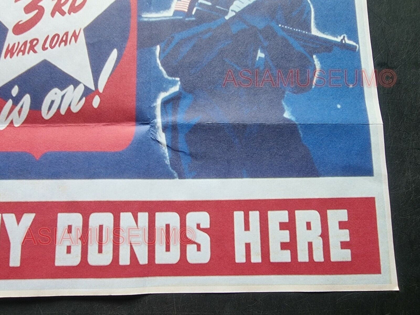 1942 WW2 USA AMERICA BUY WAR BONDS LOAN PARACHUTE TROOPS PLANE PROPAGANDA POSTER