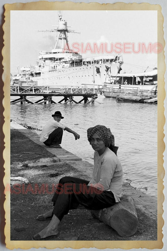 50s Vietnam SAIGON WOMEN JETTY WARSHIP CRUISE FERRY NAVY PIER Vintage Photo 471