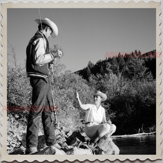 40s AUGUSTA KRONE RANCH COWBOY FISHING RIVER VINTAGE OLD USA AMERICA Photo S8540