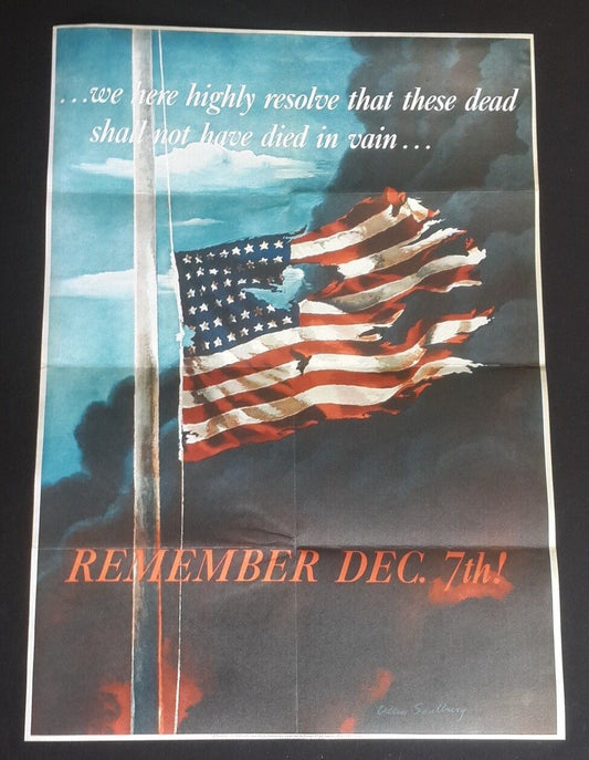 1942 USA AMERICA JAPAN JAPANESE PEARL HARBOR WAR FLAG WARSHIP PROPAGANDA POSTER