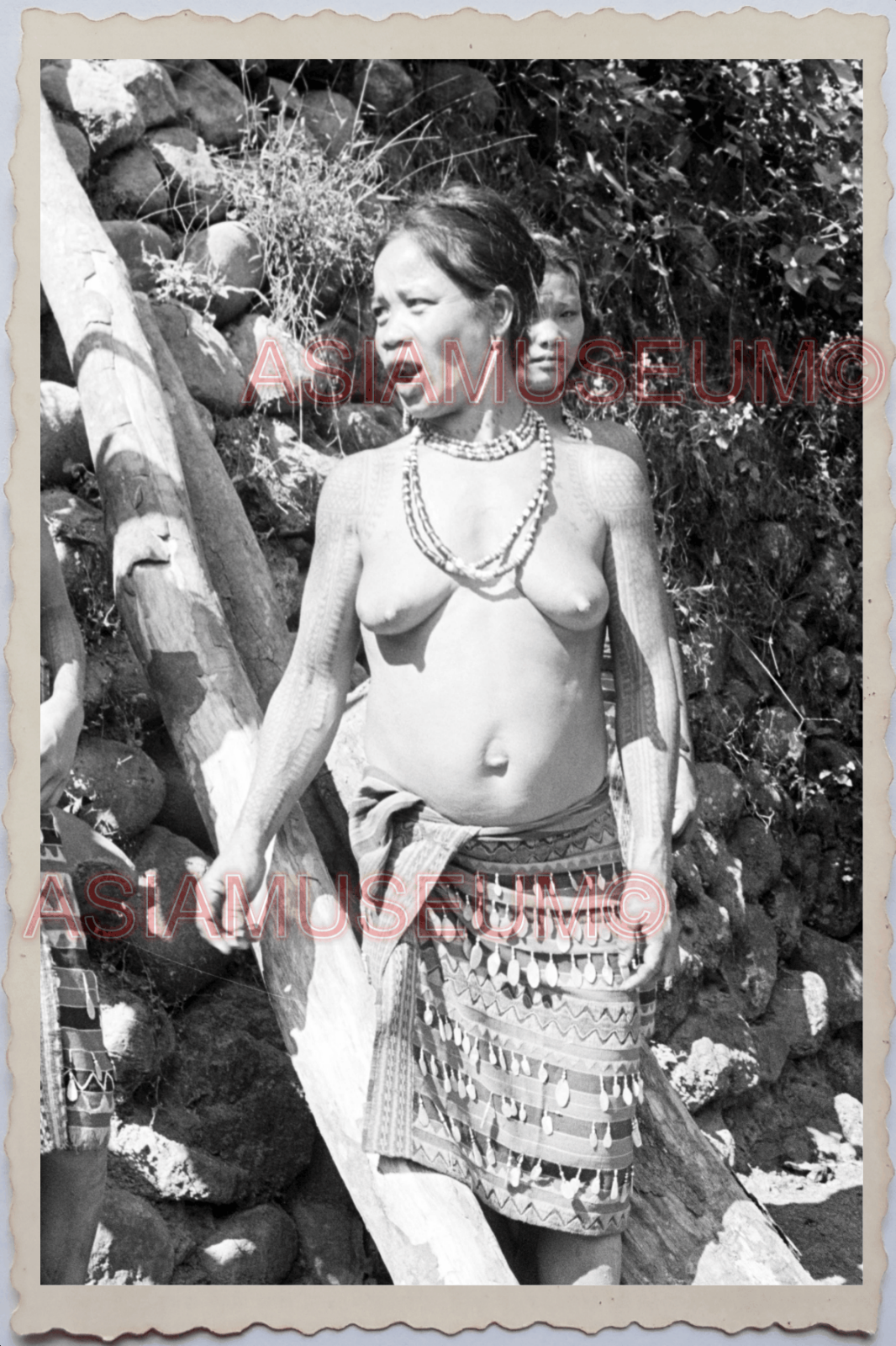 50s PHILIPPINES IFUGAO WOMEN YOUNG LADY TRIBE TATTOO TOPLESS VINTAGE Photo 24096