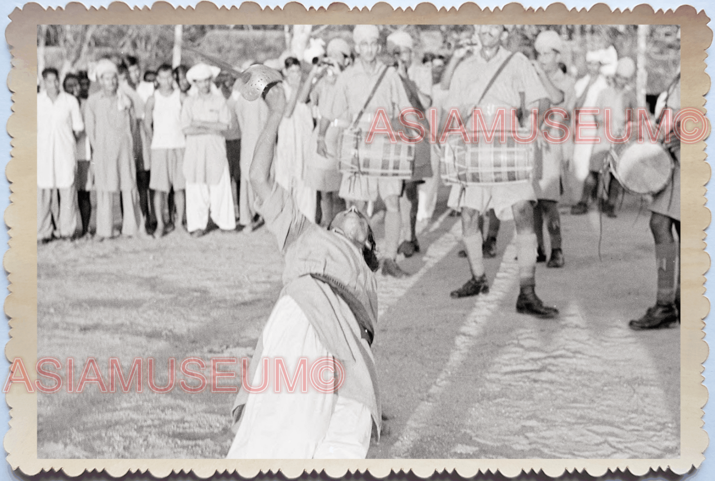 40s Punjab India Regiment Dance Army Soldier Vintage B&W Singapore Photo 17607