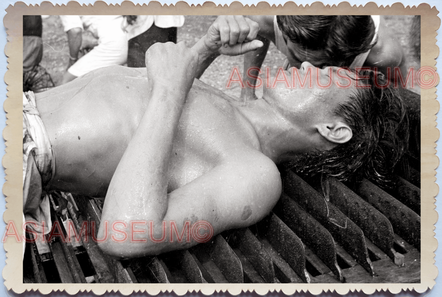 WW2 Topless Man Sunbath Gay God Pray Festival B&W Vintage Singapore Photo 28835