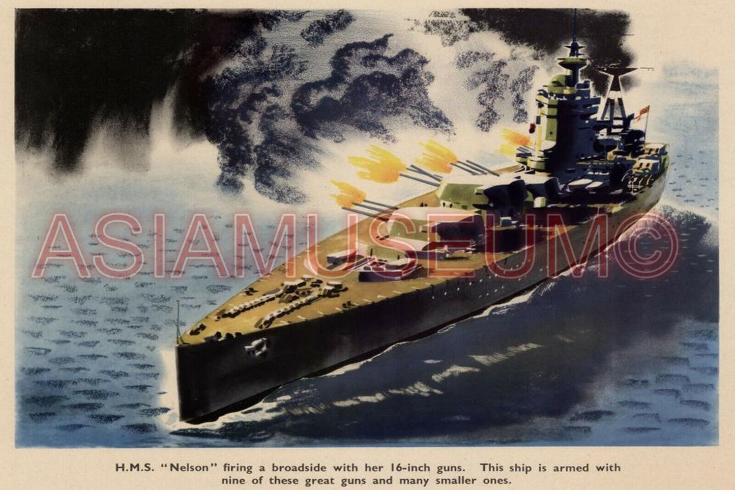 1944 WW2 AMERICA BRITAIN HMS NELSON ROYAL NAVY BATTLE SHIP  PROPAGANDA Postcard