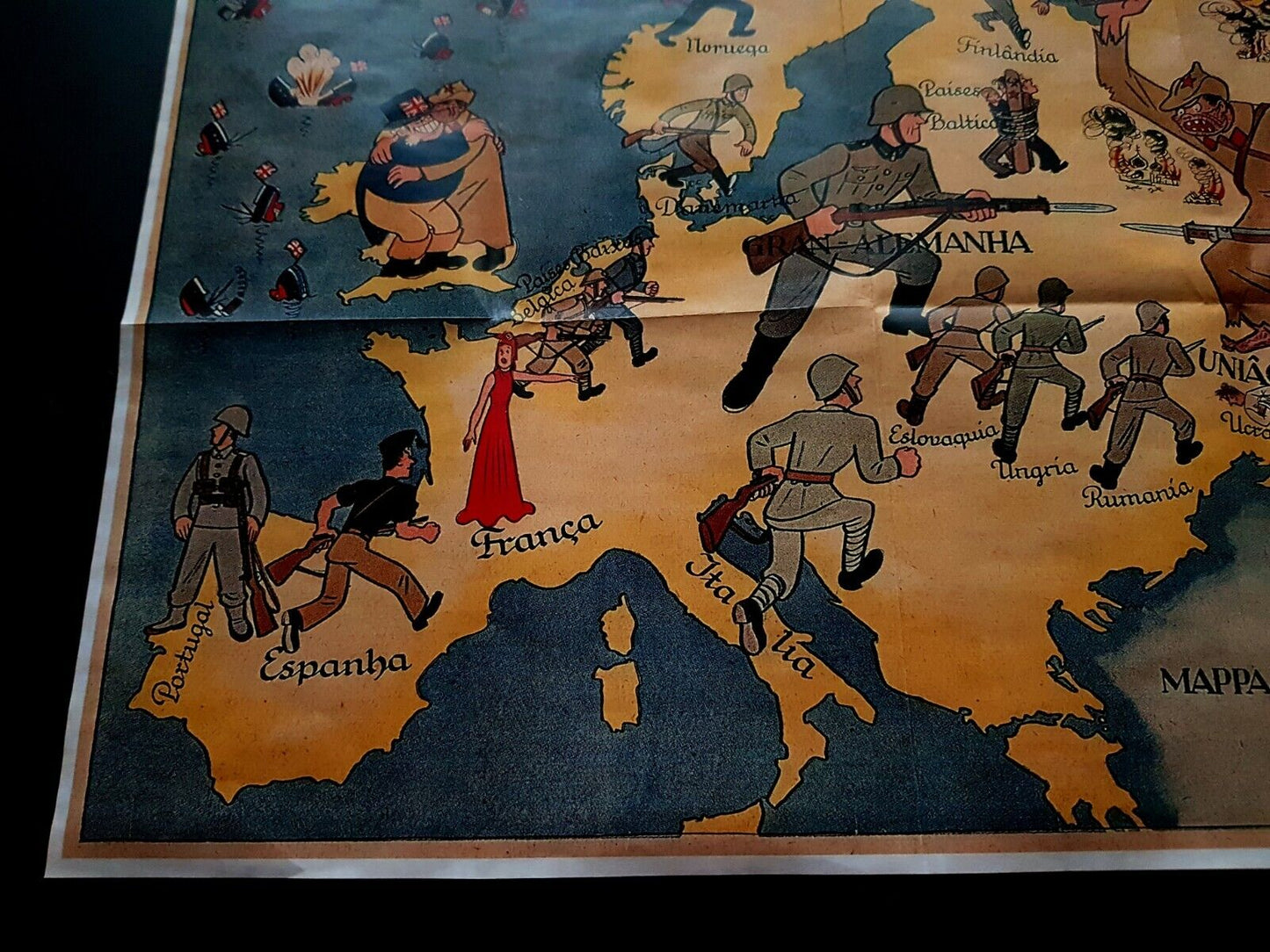 1939 WW2 EUROPE ART COMIC ITALY BRITAIN USSR WAR MAP ARMY SOLDIER FRANCE POSTER