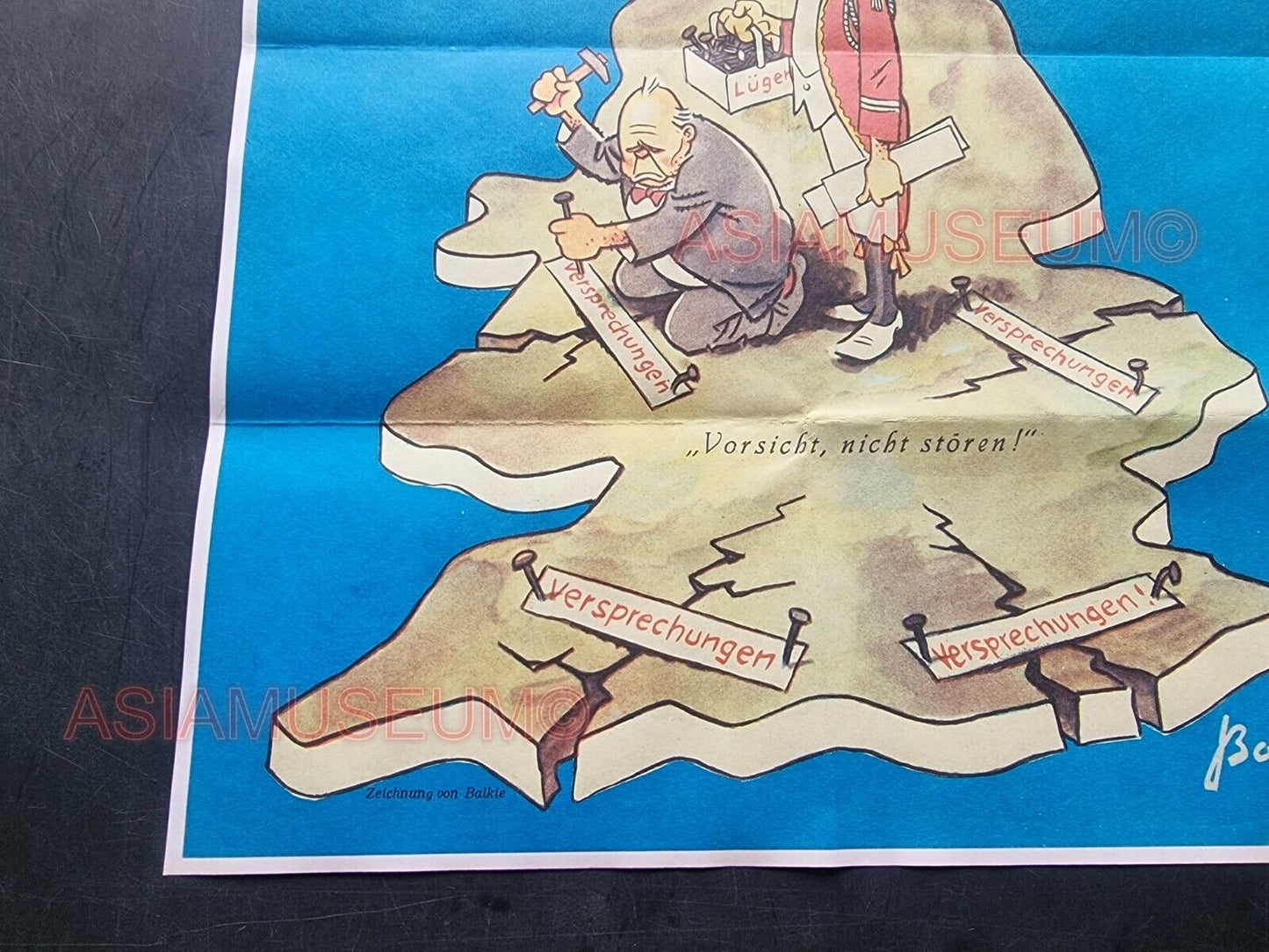 1944 WW2 USA AMERICA UK BRITIAN BRITISH ENGLAND MAP CHURCHILL PROPAGANDA POSTER