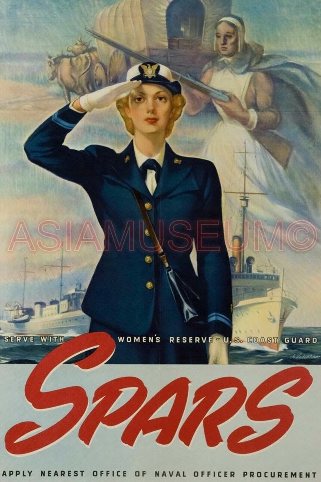 1941 WW2 USA AMERICA NAVY NAVAL WOMEN LADY WAR SHIP RIFLE SPARS SOLDIER Postcard