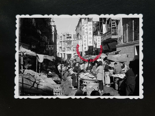 1950s Vintage Hong Kong Photo B&W Women Market Stall Street Road Sign Baby #209