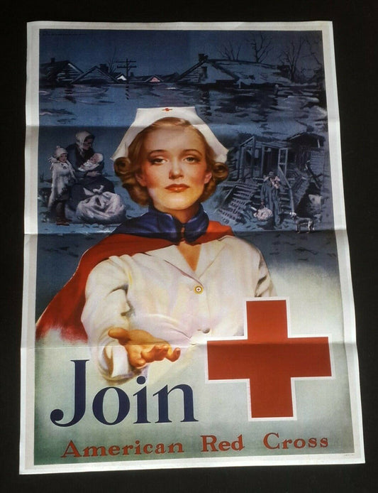 1943 WW2 USA AMERICA RED CROSS WOMEN LADY WAR BABY ARMY GIRL PROPAGANDA POSTER