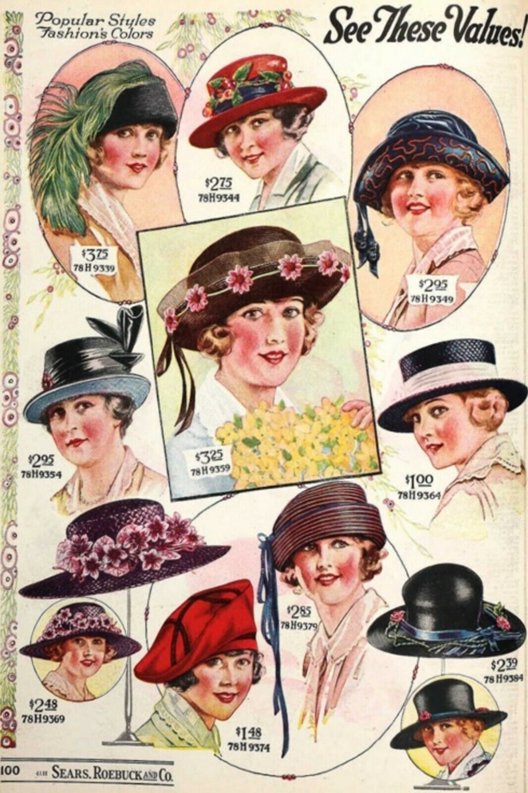 Sexy Women Lady Pin Up Hat Cap Flower Fashion Sears Roebuck Vintage Postcard #50