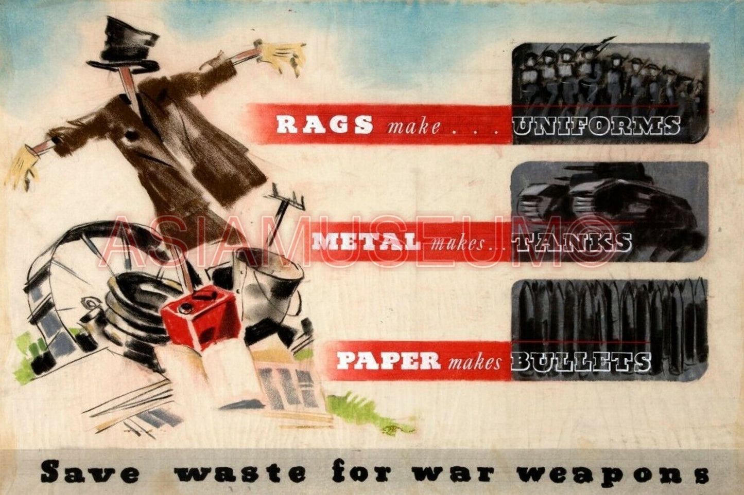 1944 WW2 USA AMERICA RAGS PAPER METAL RECYCLE WEAPONS TANK PROPAGANDA Postcard