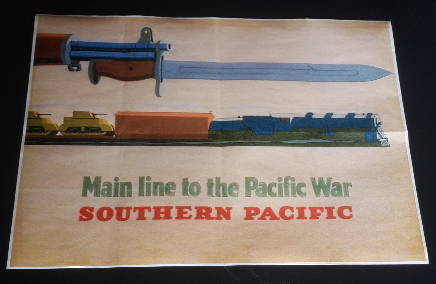 1941 WW2 USA AMERICA PACIFIC WAR RAIL TANK RIFLE KNIFE TRAINS PROPAGANDA POSTER