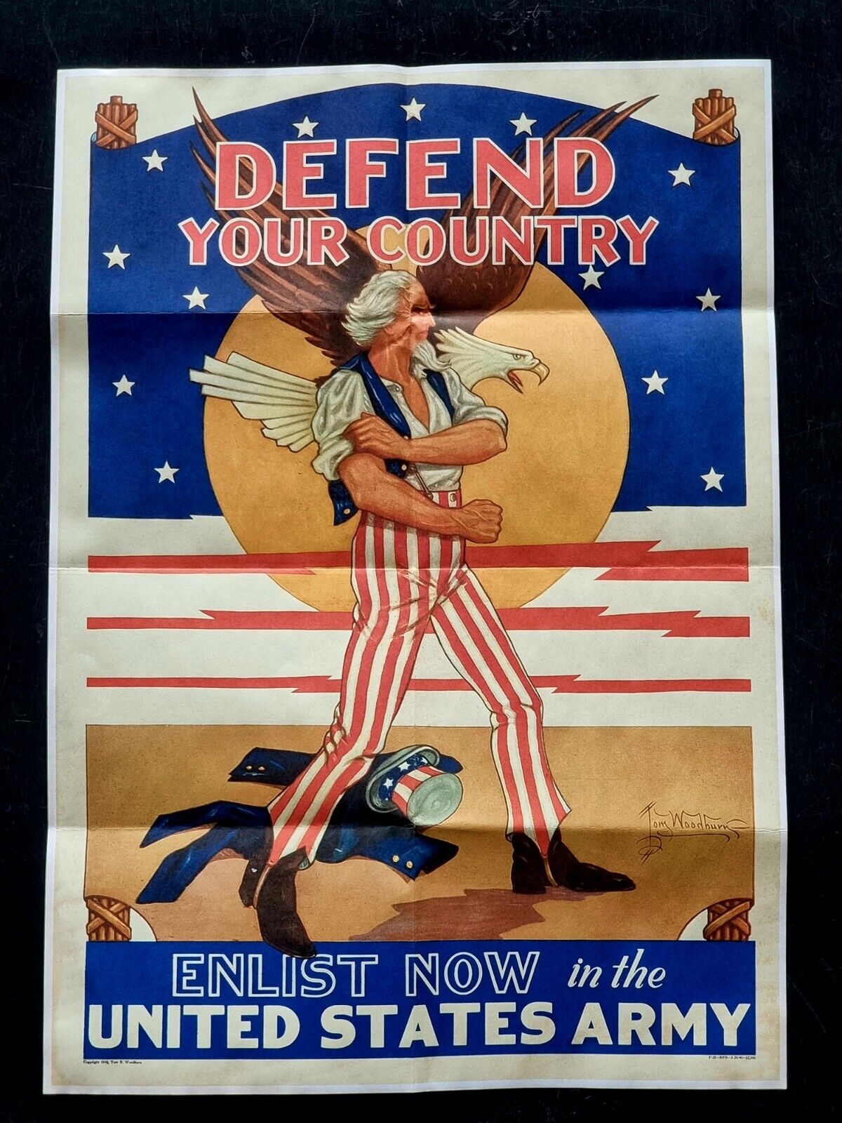 1943 WW2 USA AMERICA UNCLE SAM EAGLE FLAG WAR ENLIST ARMY SHOE PROPAGANDA POSTER