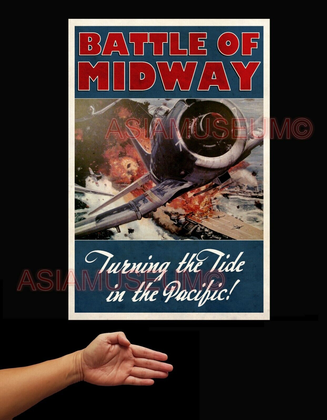 1944 WW2 USA JAPAN PACIFIC WAR BATTLE MIDWAY AIRCRAFT WARSHIP PROPAGANDA POSTER