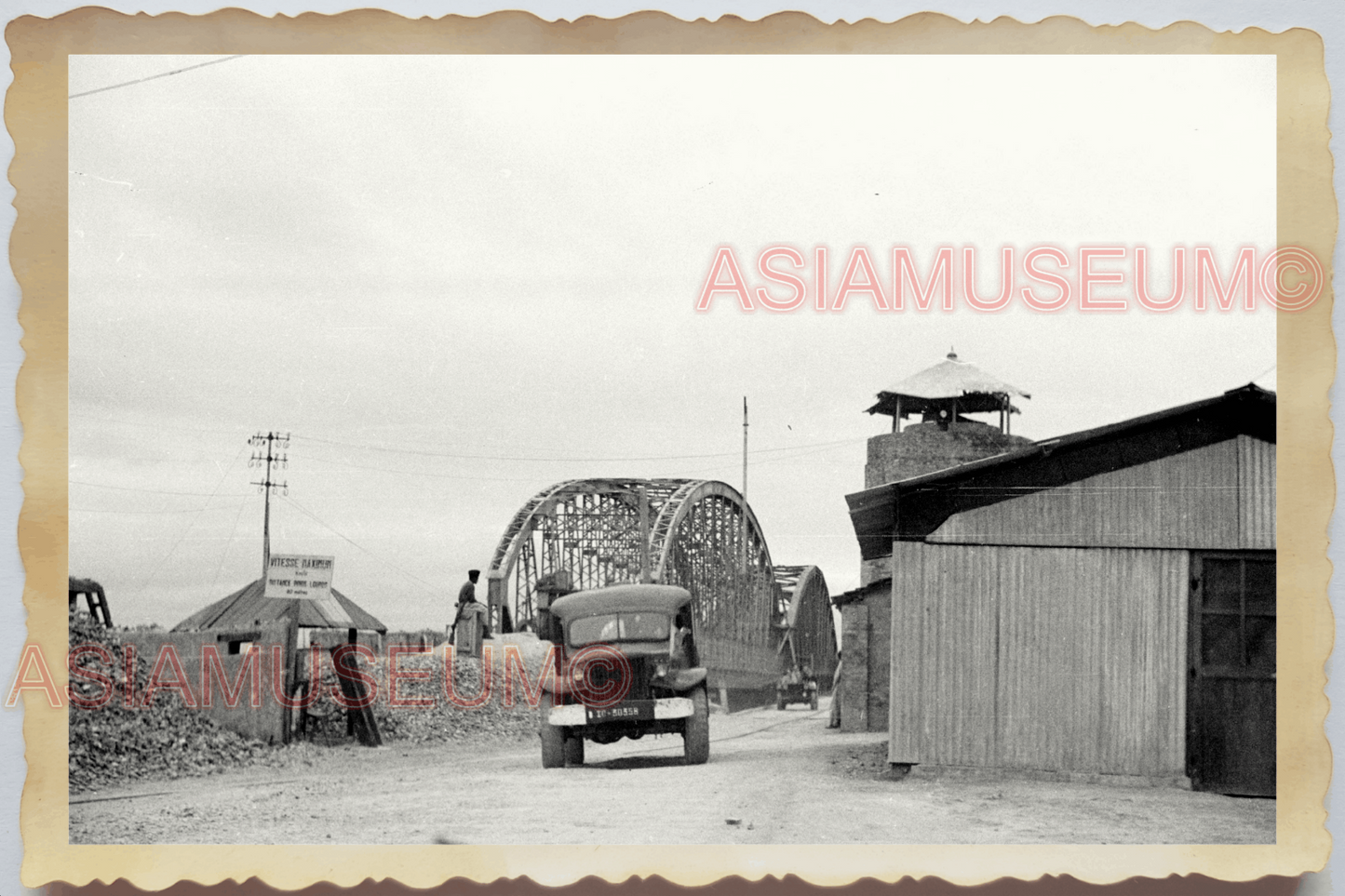 40s WW2 Vietnam MILITARY BASE WATCH TOWER BRIDGE TRUCK RAIL Vintage Photo 28698