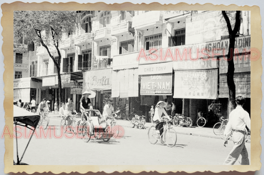 40s WW2 Vietnam STREET SCENE SHOP ROAD BICYCLE PEDICAB SIGN Vintage Photo 30128