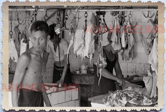 WW2 WAR SYNACOCOE STREET SCENE SELLER BUTCHER SHOP Vintage Singapore Photo 17773