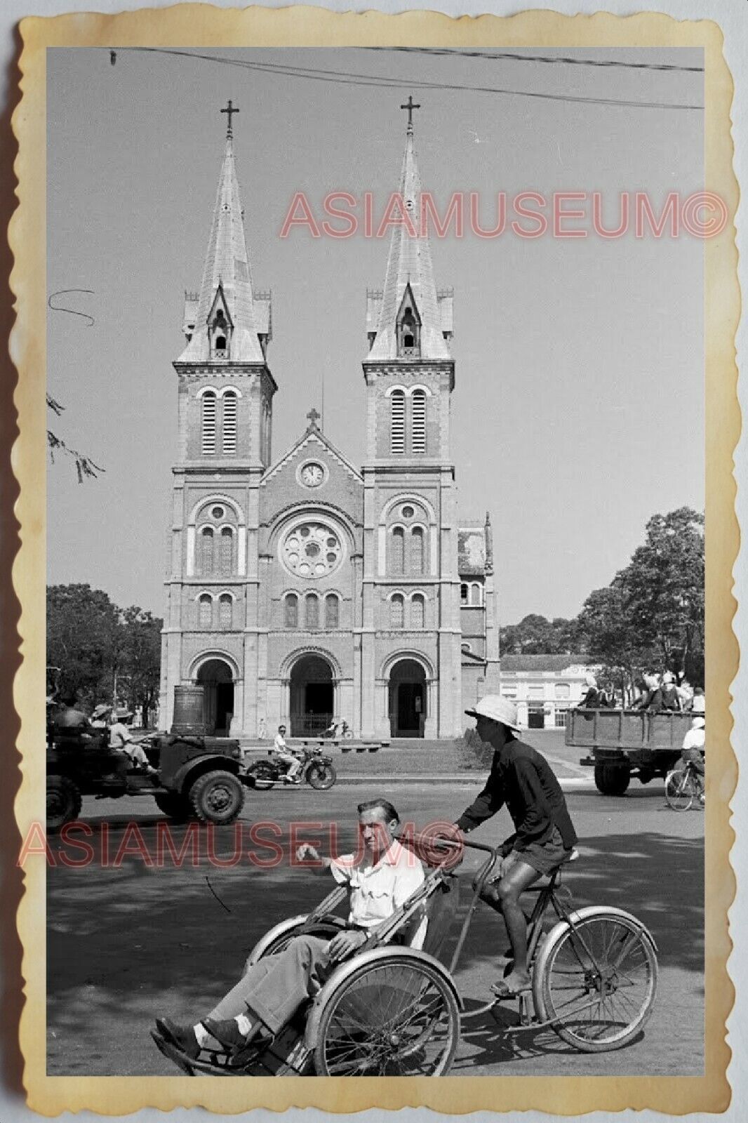 60s Vietnam War HO CHI MINH TRISHAW NOTRE DAME CHURCH JEEP Vintage Photo 1146