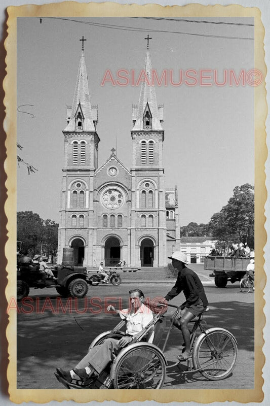 60s Vietnam War HO CHI MINH TRISHAW NOTRE DAME CHURCH JEEP Vintage Photo 1146