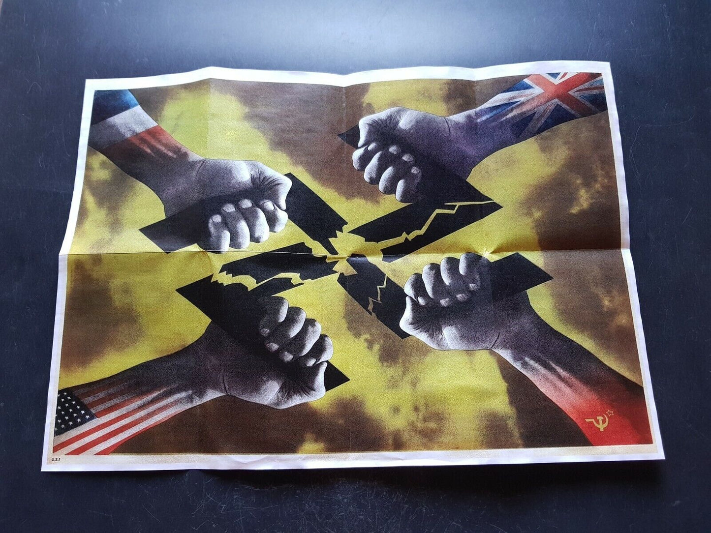 1943 WWii USA AMERICA FRANCE UK BRITAIN USSR CCCP D-DAY WAR PROPAGANDA POSTER