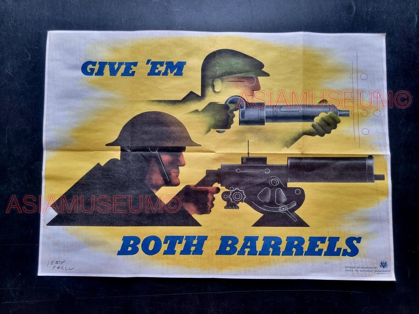 1943 WW2 USA GIVE  BOTH BARRELS MACHINE GUNS ARMY BATTLE PROPAGANDA POSTER 573