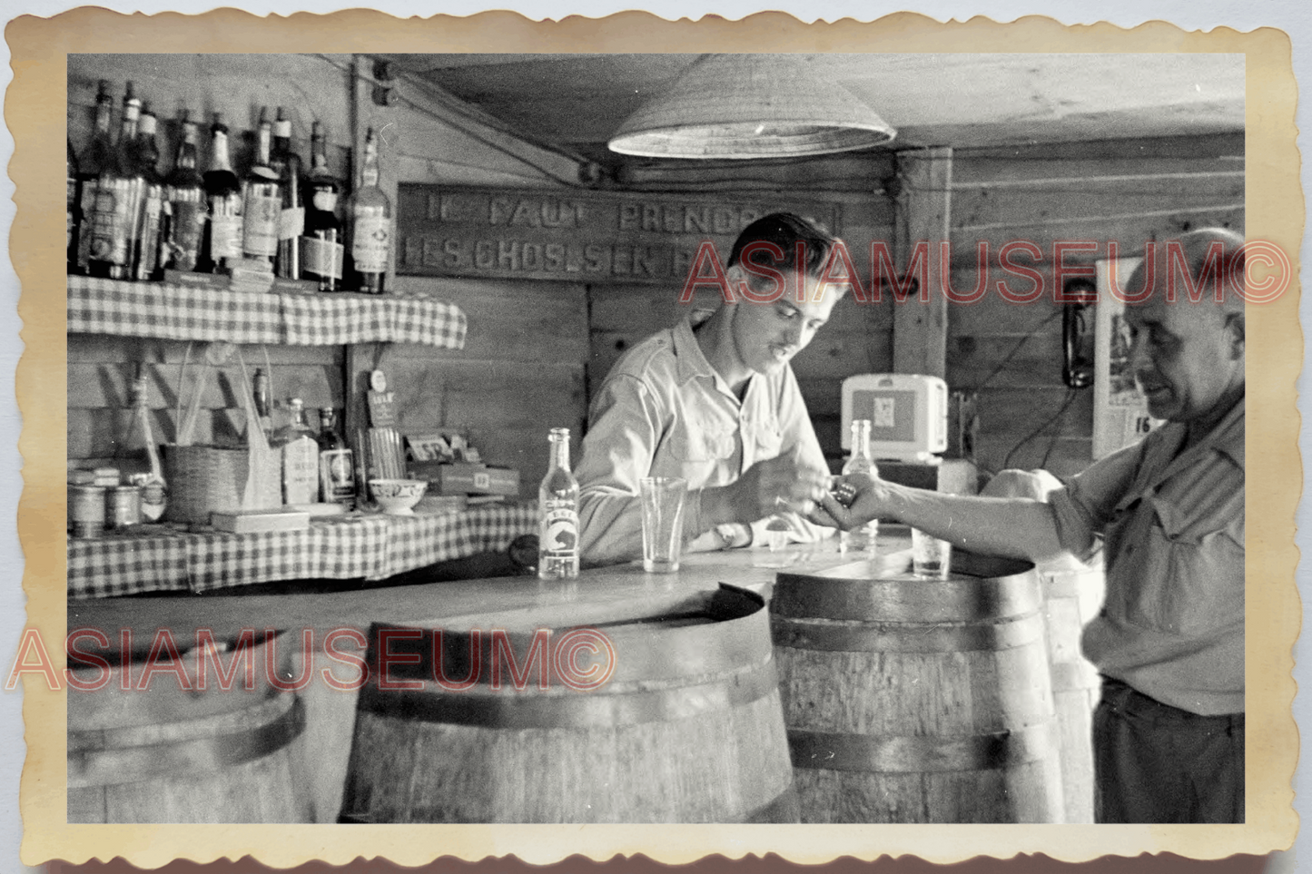 40s WW2 Vietnam WESTERN BAR DRINKS BARTENDER GLASS BOTTLE ii Vintage Photo 27476