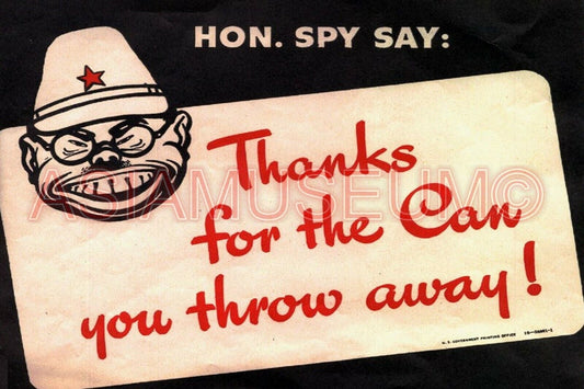 1943 WW2 USA AMERICA JAPAN TOJO CAN RECYCLE SPY HIROHITO ii PROPAGANDA Postcard