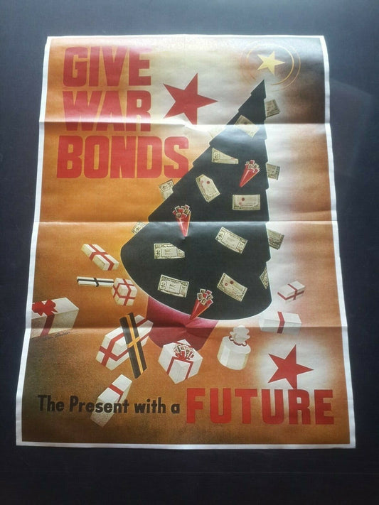 1943 WW2 USA AMERICA BUY WAR BONDS CHRISTMAS TREE PRESENT GIFT PROPAGANDA POSTER