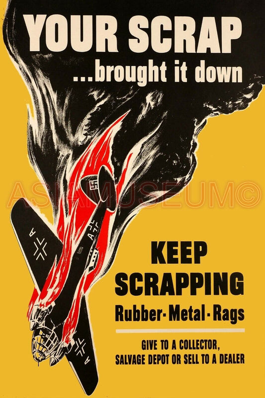 1942 WWii USA AMERICA PLANE AIRCRAFT SCRAP METAL RUBBER RAGS PROPAGANDA Postcard