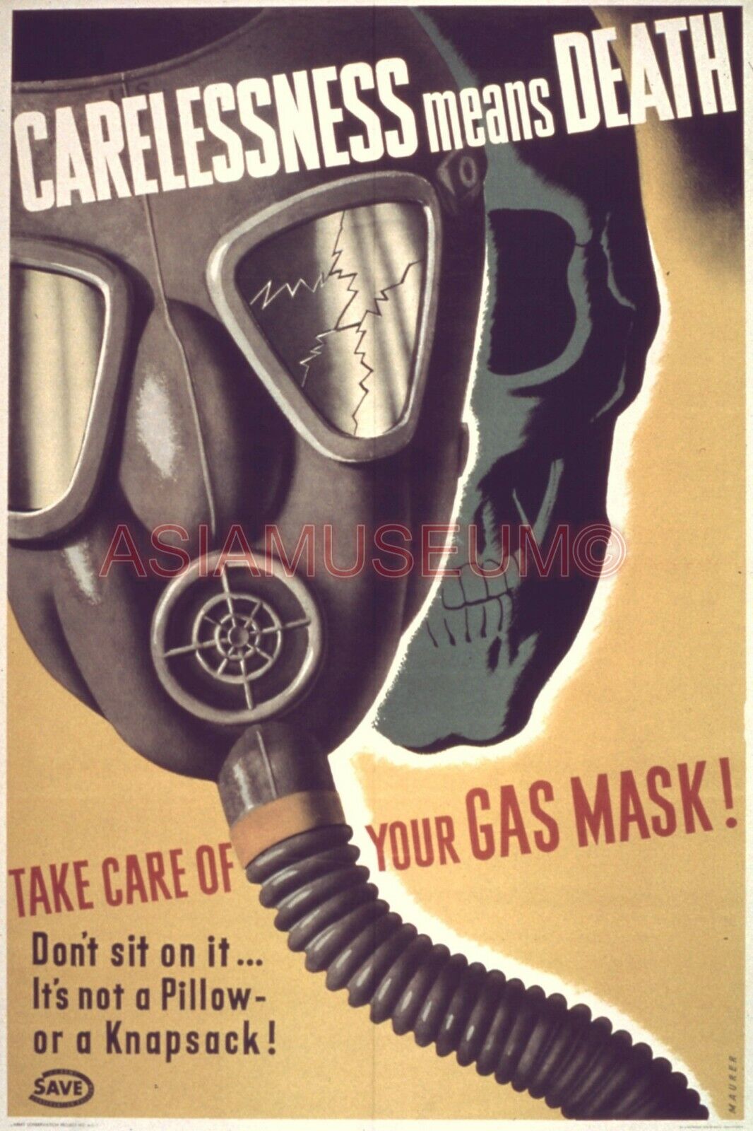 1941 WW2 USA UNITED STATES CARELESSMEANS DEATH GAS MASK WAR PROPAGANDA Postcard