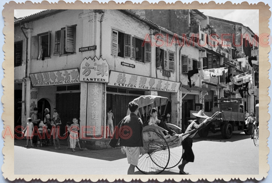 WW2 Rickshaw Women Children Hair Saloon Lorry Vintage B&W Singapore Photo 17636