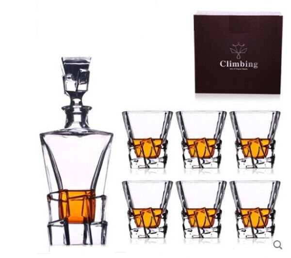 15lb Authentic Set Crystal Decanter 6 Glass Bottle Whisky Wine Stopper cognac #6