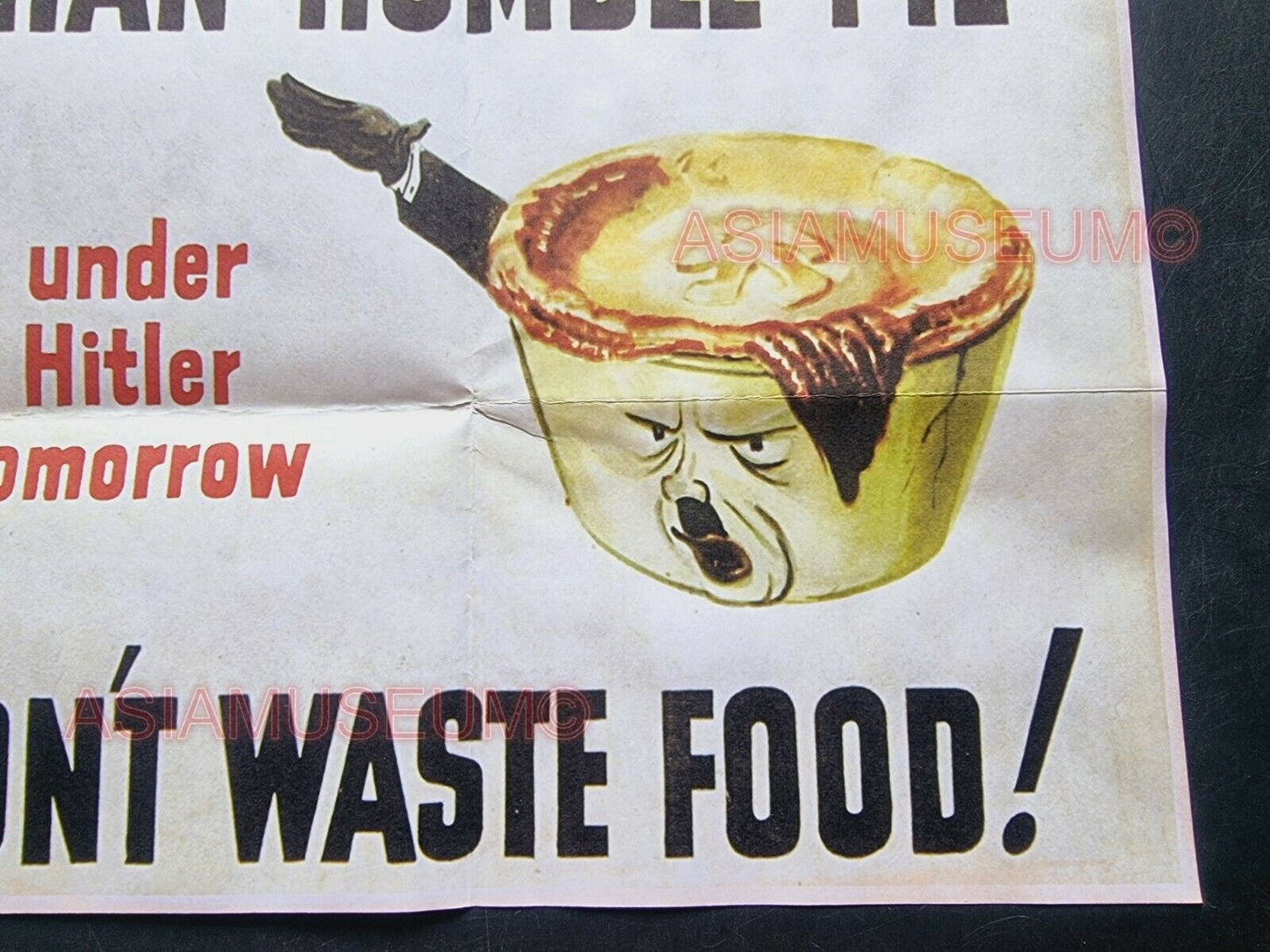 1942 WW2 USA AMERICA DON'T WASTE FOOD POT LUCK CHURCHILL PIE PROPAGANDA POSTER