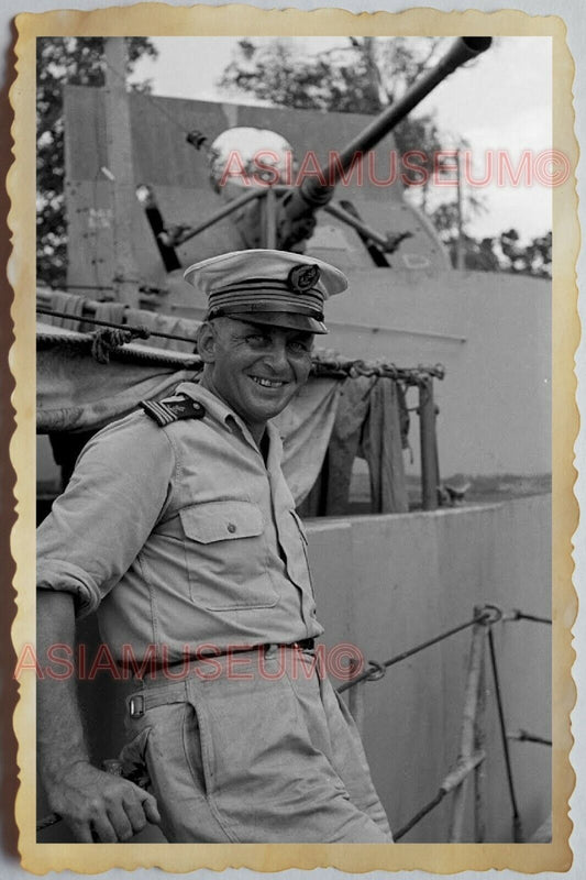 50s Vietnam SAIGON ARMY SOLDIER NAVY WARSHIP ANTI AIRCRAFT GUN Vintage Photo 495