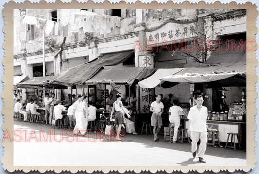 WW2 STREET SHOP BAR CAFE RESTAURANT FOOD STALL MAN VINTAGE SINGAPORE PHOTO 30372