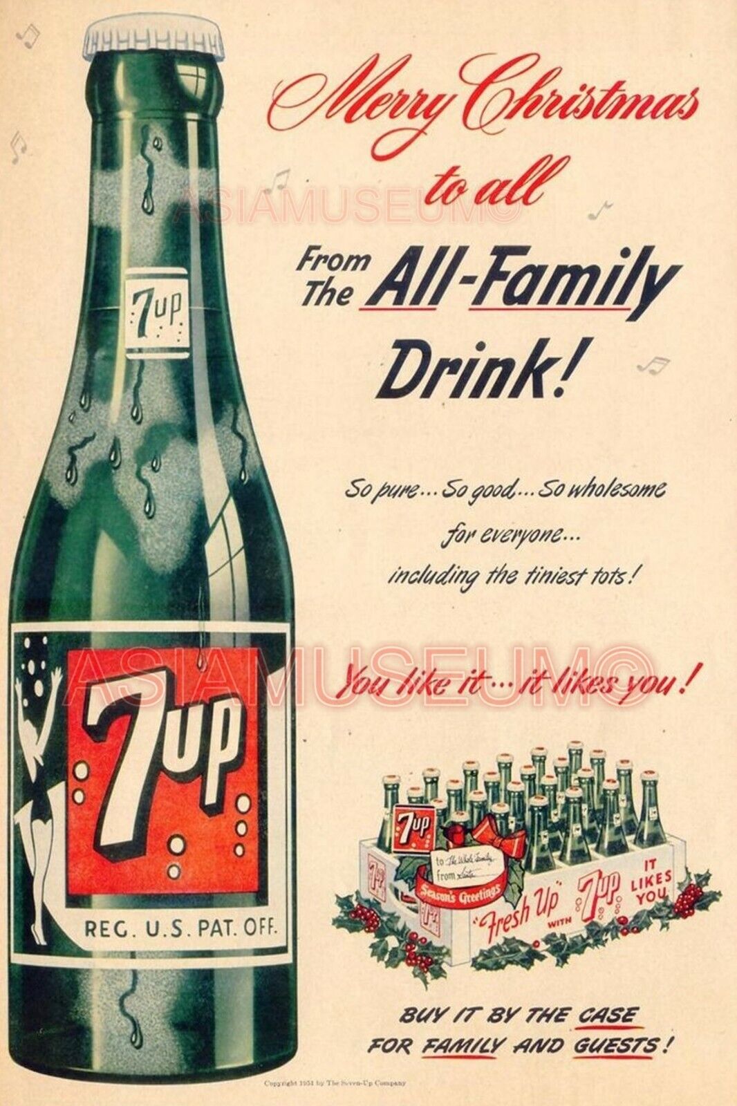 1941 WW2 USA AMERICA CHRISTMAS XMAS 7 UP WAR DRINK BOTTLE ARMY SOLDIER Postcard