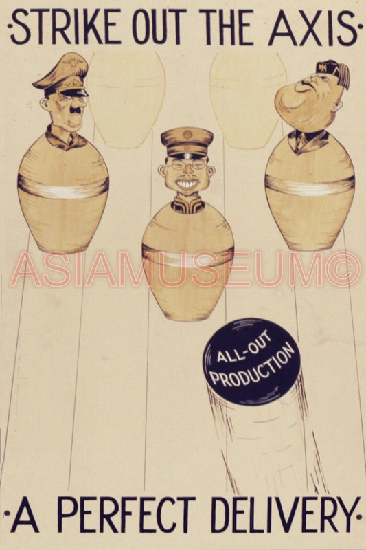 1943 WWii USA AMERICA CARTOON COMIC FUNNY BOWLING JAPAN TOJO PROPAGANDA Postcard